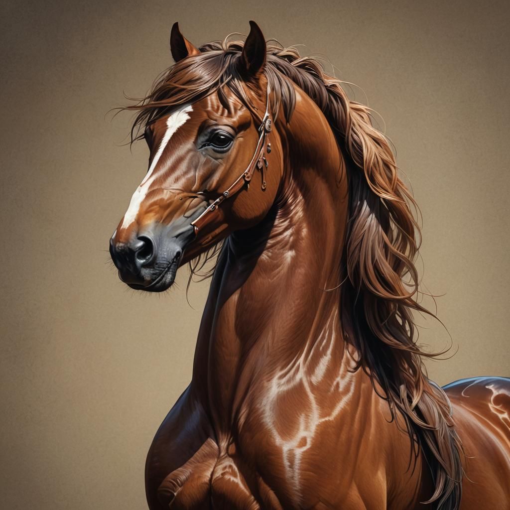 Majestic Brown Horse Rearing Up in Digital Art
