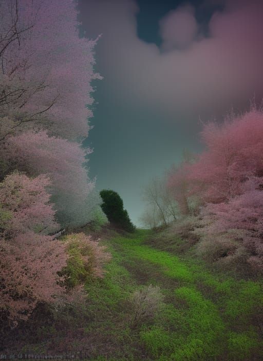 Eerily Lit Overgrown Path in Infrared