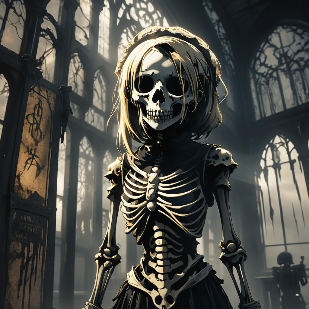 Gothic Horror Anime Skeleton School Girl