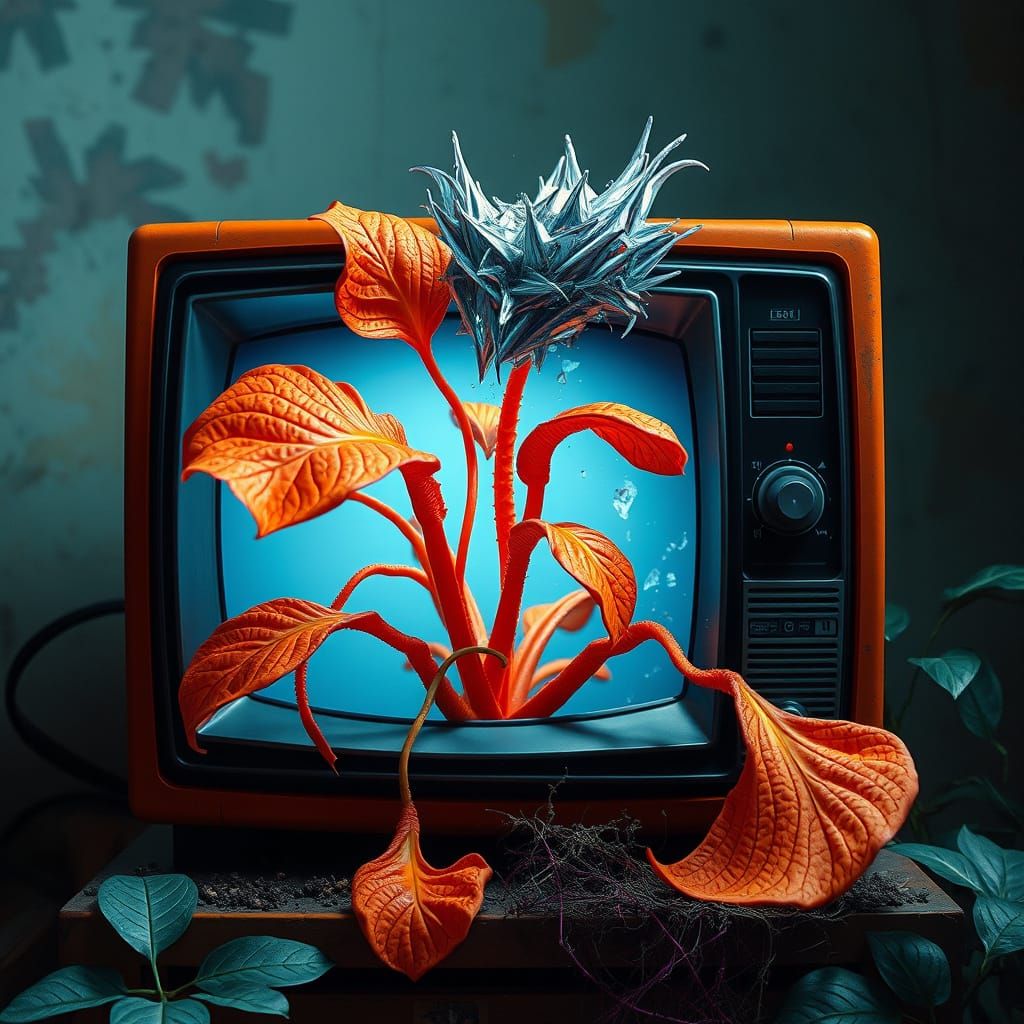 Orange Plant Thriving in Vintage TV Set