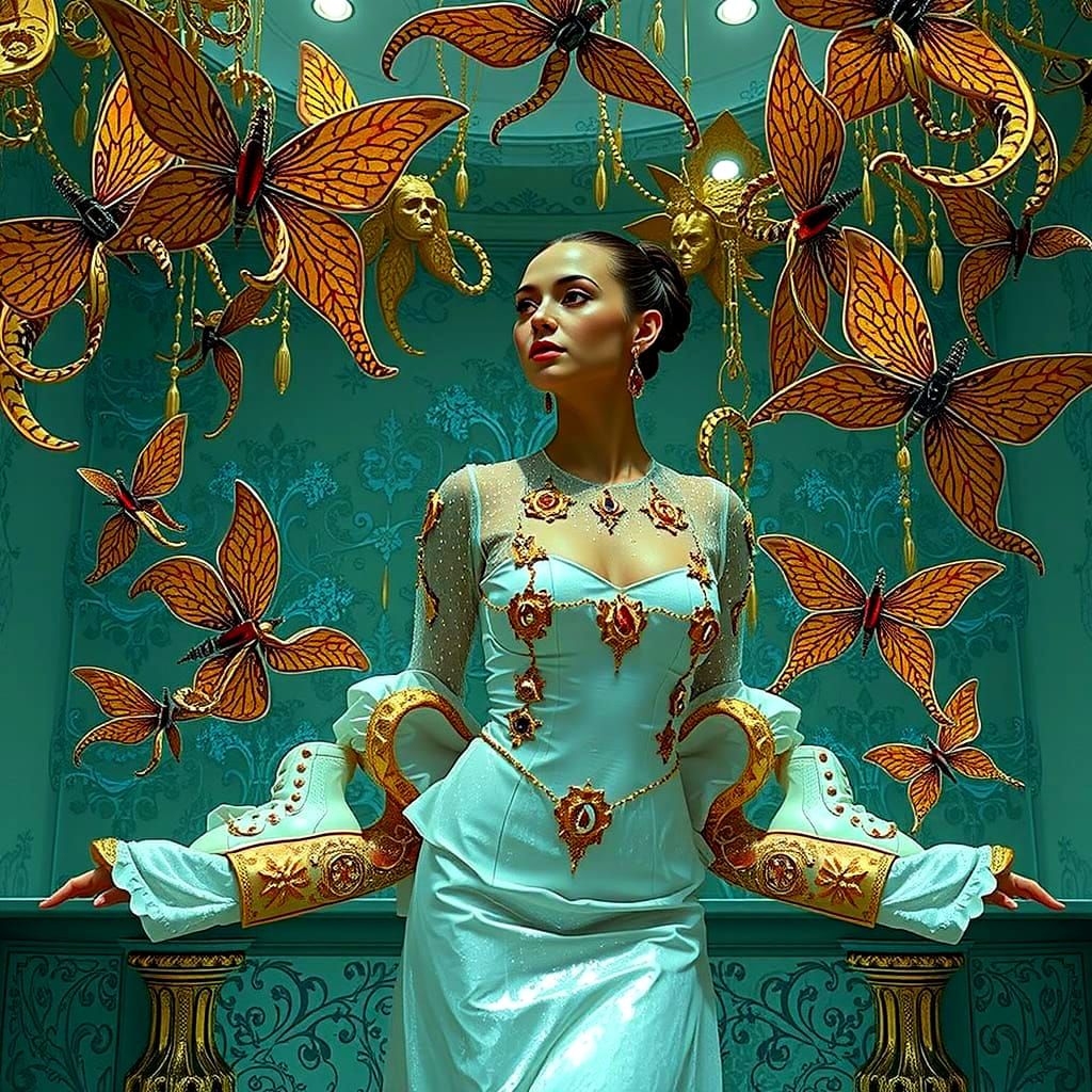Dreamlike Woman in Surreal, Luxurious Environment