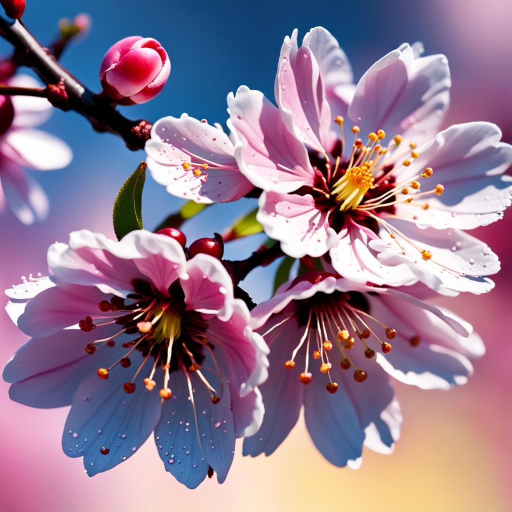 Hyperrealistic Close-up of a Cherry Blossom
