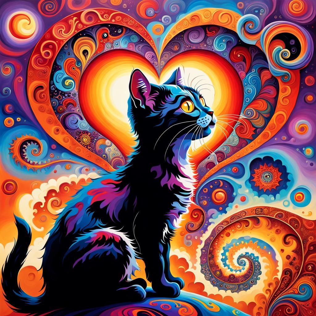 Surreal Kitten Gazing at Psychedelic Sky, Dali Style