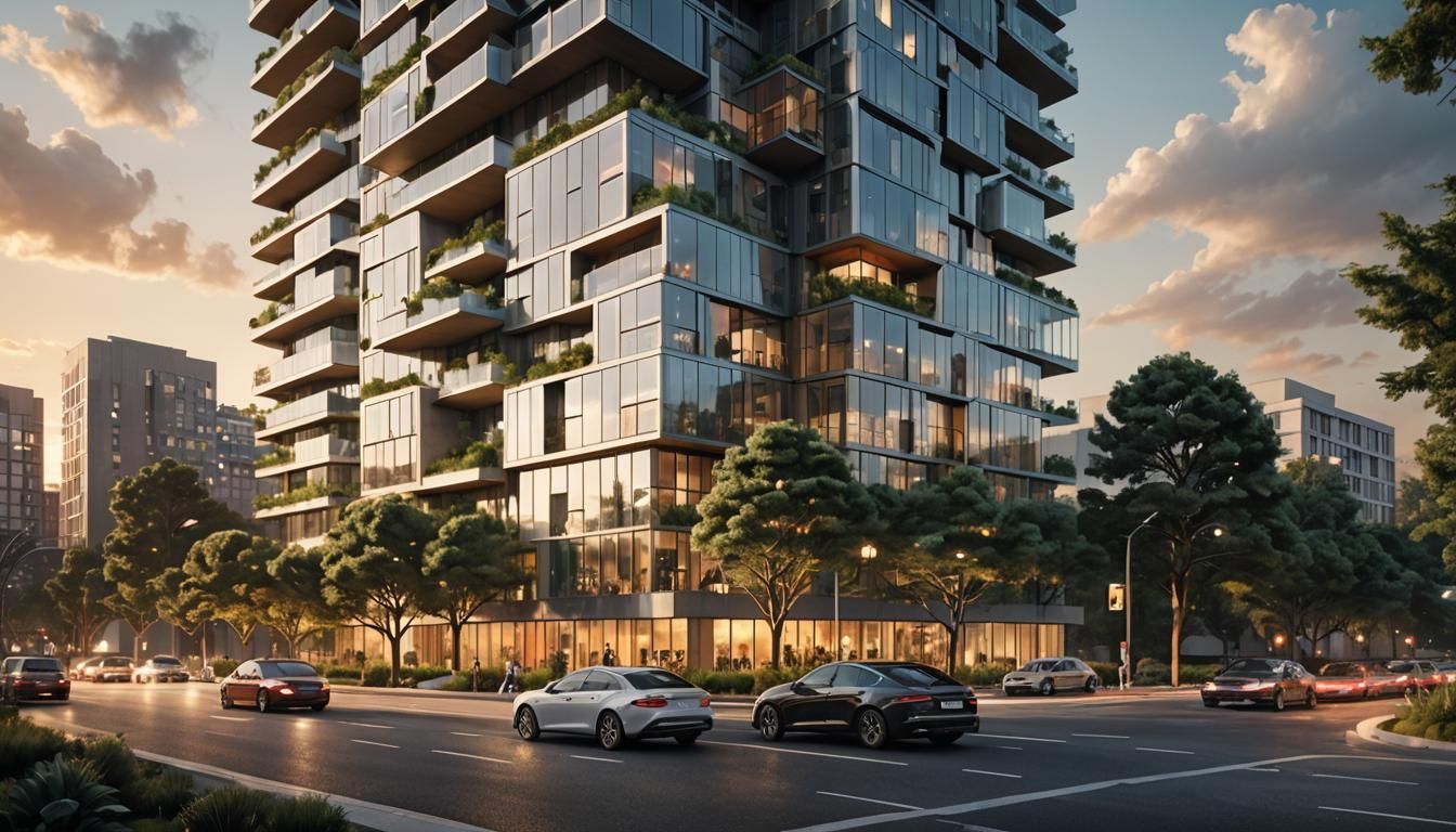 High-Rise Apartment Rendering in Zaha Hadid Style