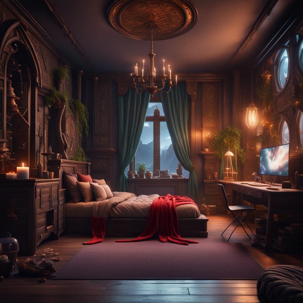 Modern Elf Bedroom Concept Art in 8K