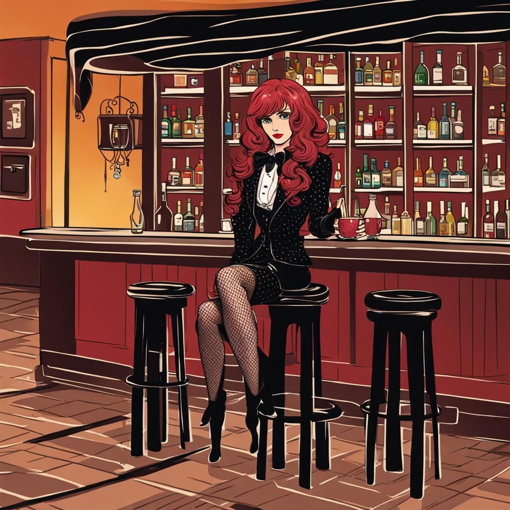 Elegant Crossdresser Awaits at Chic Bar