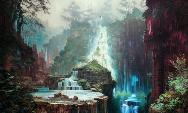 Grand entrance to a waterfall portal