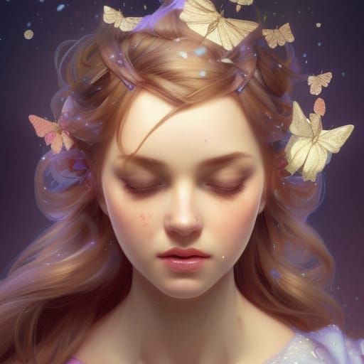 Cinderella as Butterflies Portrait in Art Nouveau Style