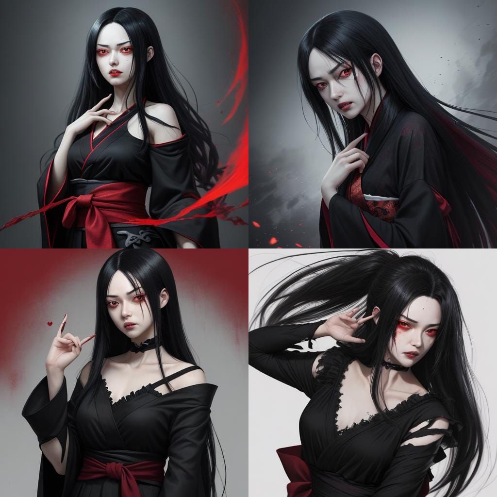 Disturbing Anime Scene: Red Eyes and Crimson Kimono