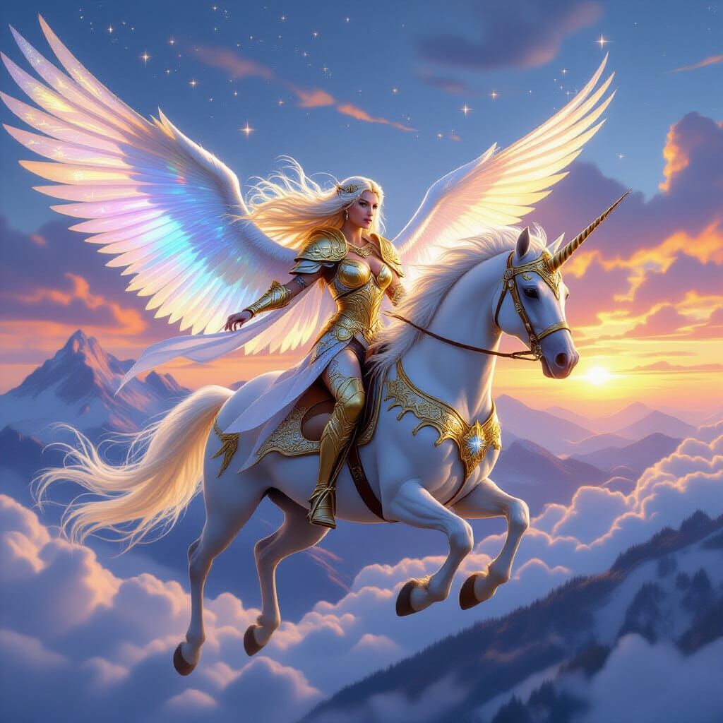 Valkyrie on Pegasus in Celestial Armor