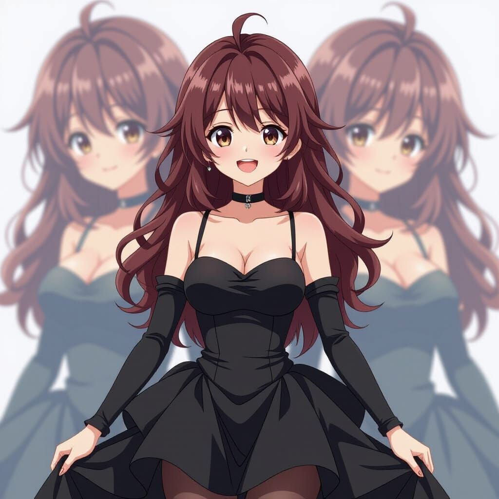 Anime Girl in Puffy Black Dress, Vibrant Style