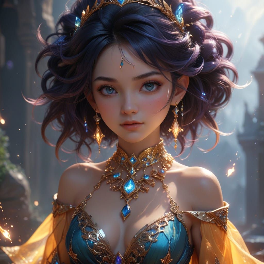 Regal Elf Sorceress in Vibrant Digital Painting