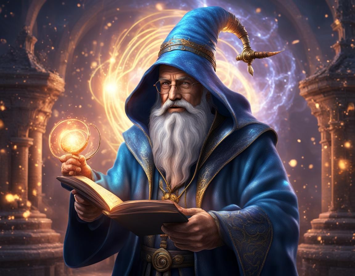 Fantasy Wizard with Headphones in Realistic Style