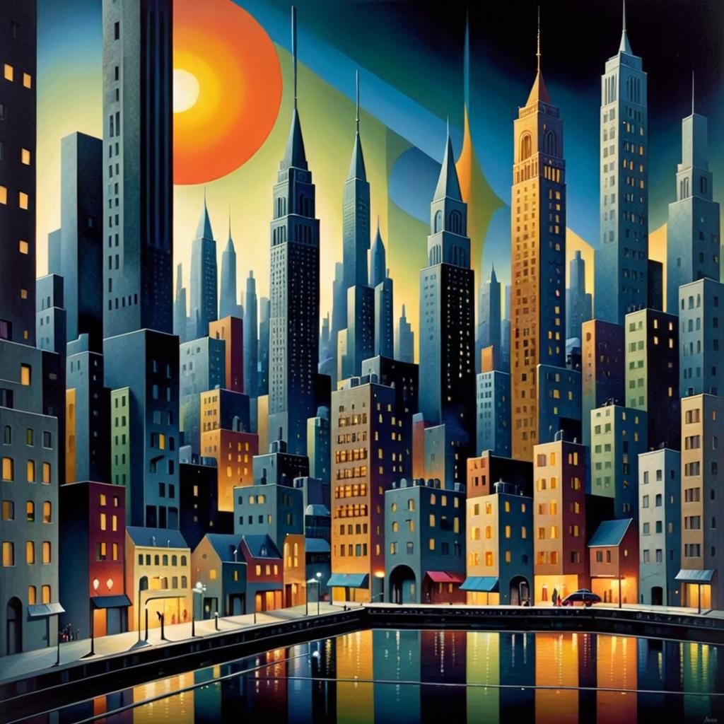 Abstract Jazz Fusion Cityscape in Detailed Style