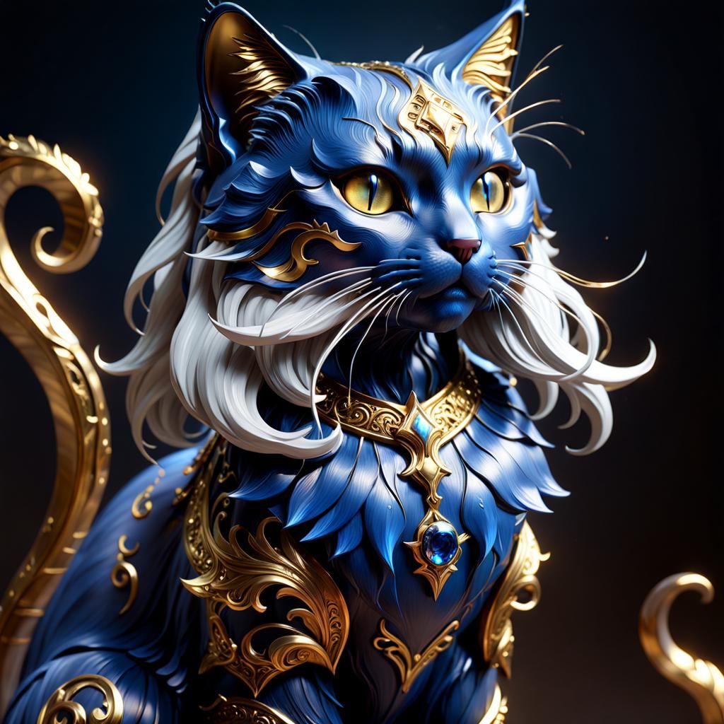 Metallic Cat Sculpture in Detailed Digital Art