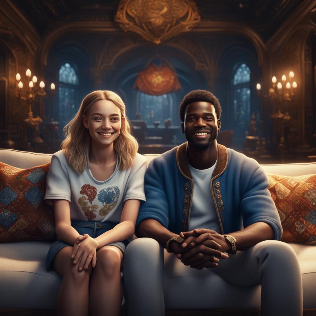 Smiling Couple Holding Hands: Fantasy Concept Art