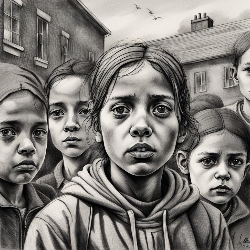 Children Witnessing Bullying: A Pencil Illustration
