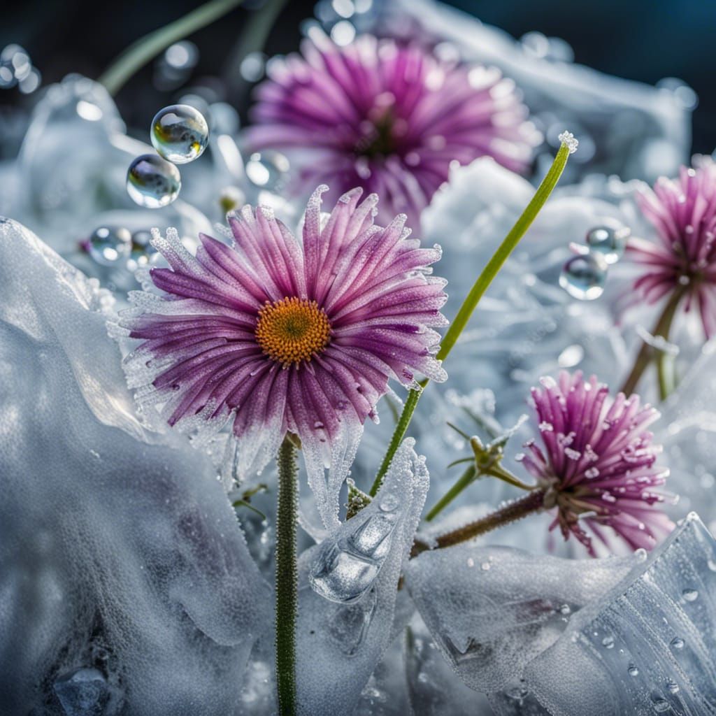 Frozen Wildflowers in Ice Block