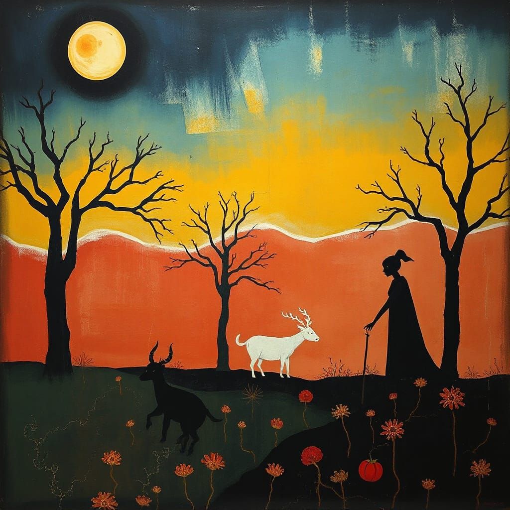 Abstract Fairytale Scene in Cubist Style