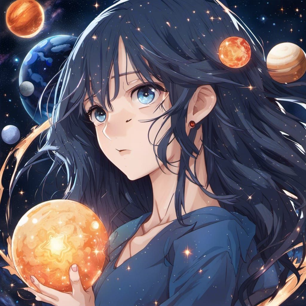 Anime Portrait: Girl with Galaxy Eyes and Blue Hair
