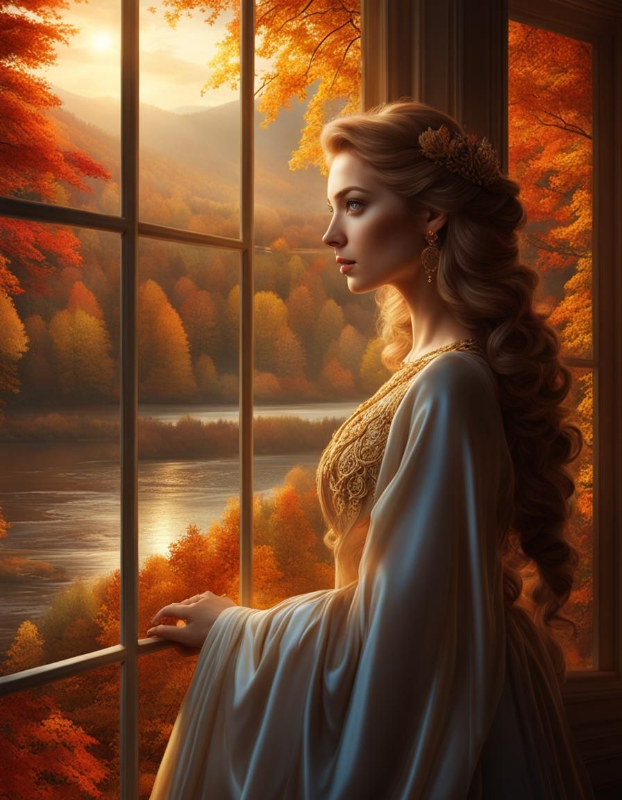 Autumn Window: Detailed Matte Painting in 8k