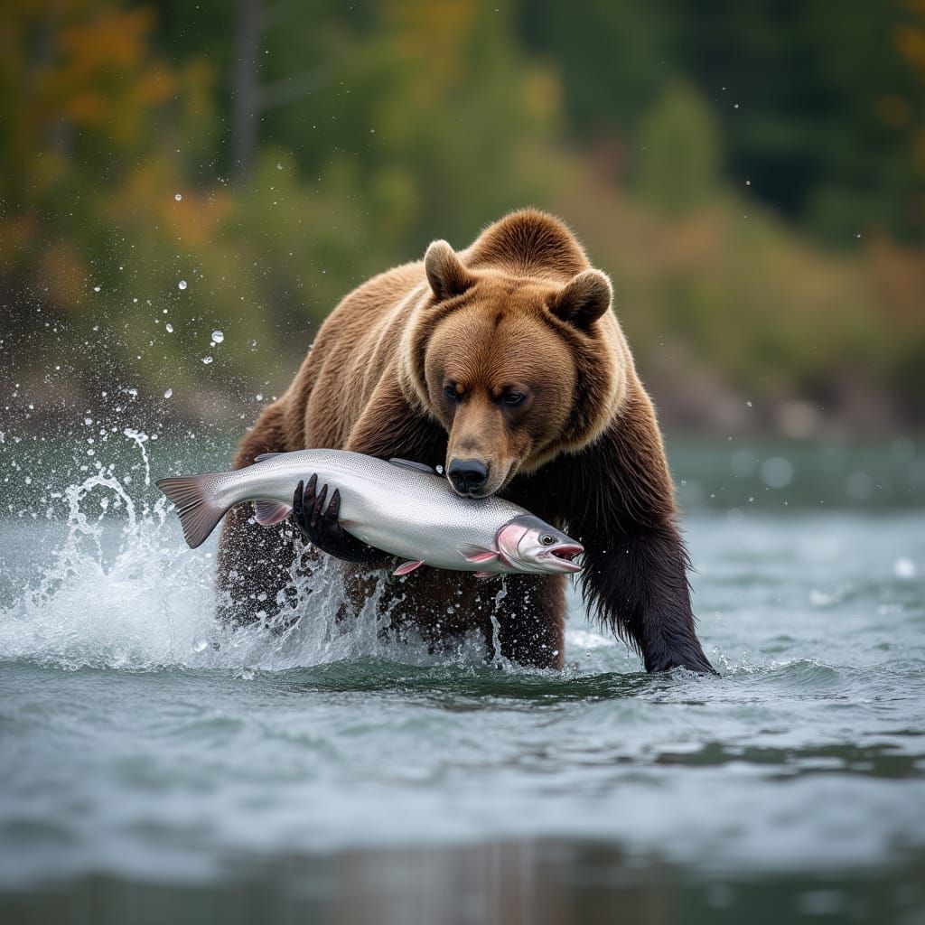 Alaskan Bear Captures Salmon: Wildlife Photography