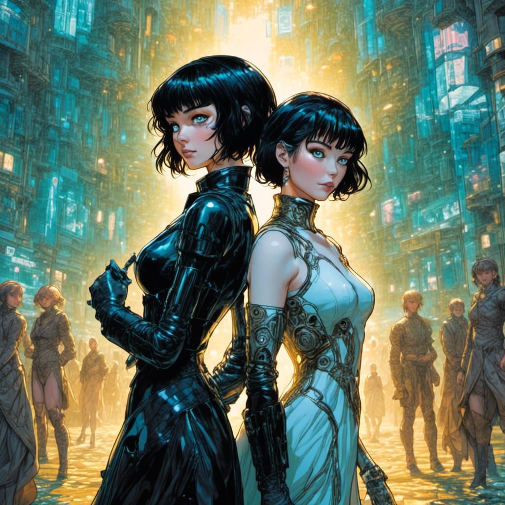 Cyberpunk Celtic Wedding in Anime Comic Style