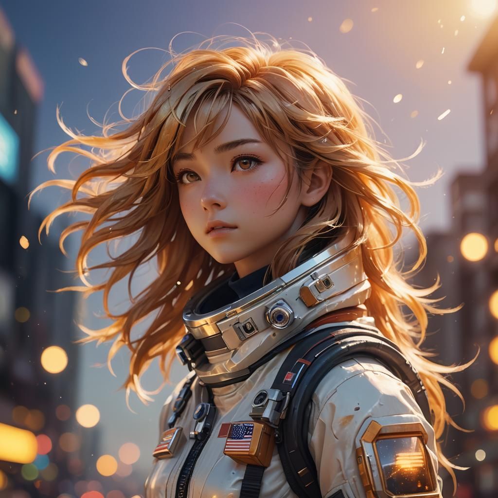 Astronaut Girl in Windstorm: Anime-Inspired 3D Art