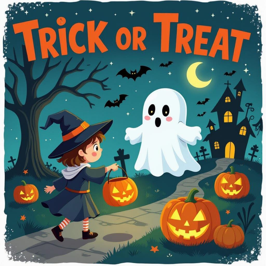 Spooky Halloween Ghost Haunts Night Scene