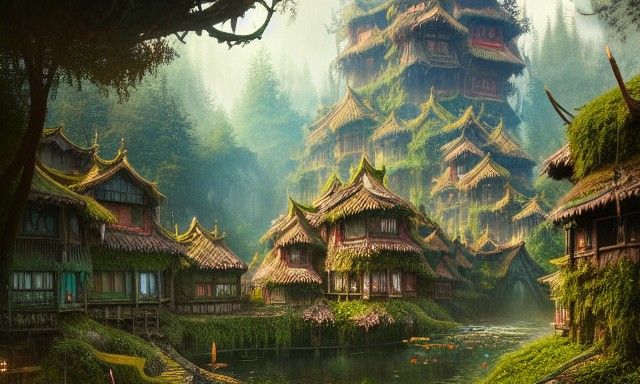 Lush Dwarf Village: Hyperdetailed Fantasy Art