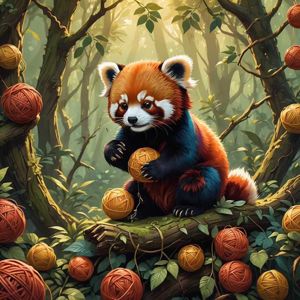 Cute Red Panda Cub in Lush Forest: Concept Art