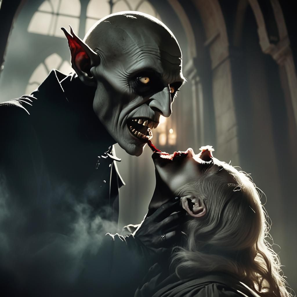 Nosferatu's Bite: A German Expressionist Horror Scene