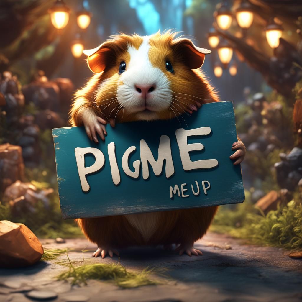 Guinea Pig Holds "Pig Me Up" Sign