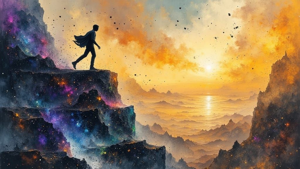 Man Chasing Freedom in Expressive Oil Painting Style