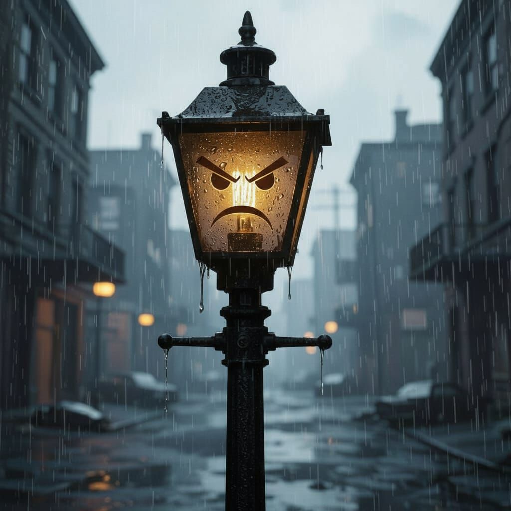 Grumpy Streetlamp in Desolate Post-Apocalyptic City Square