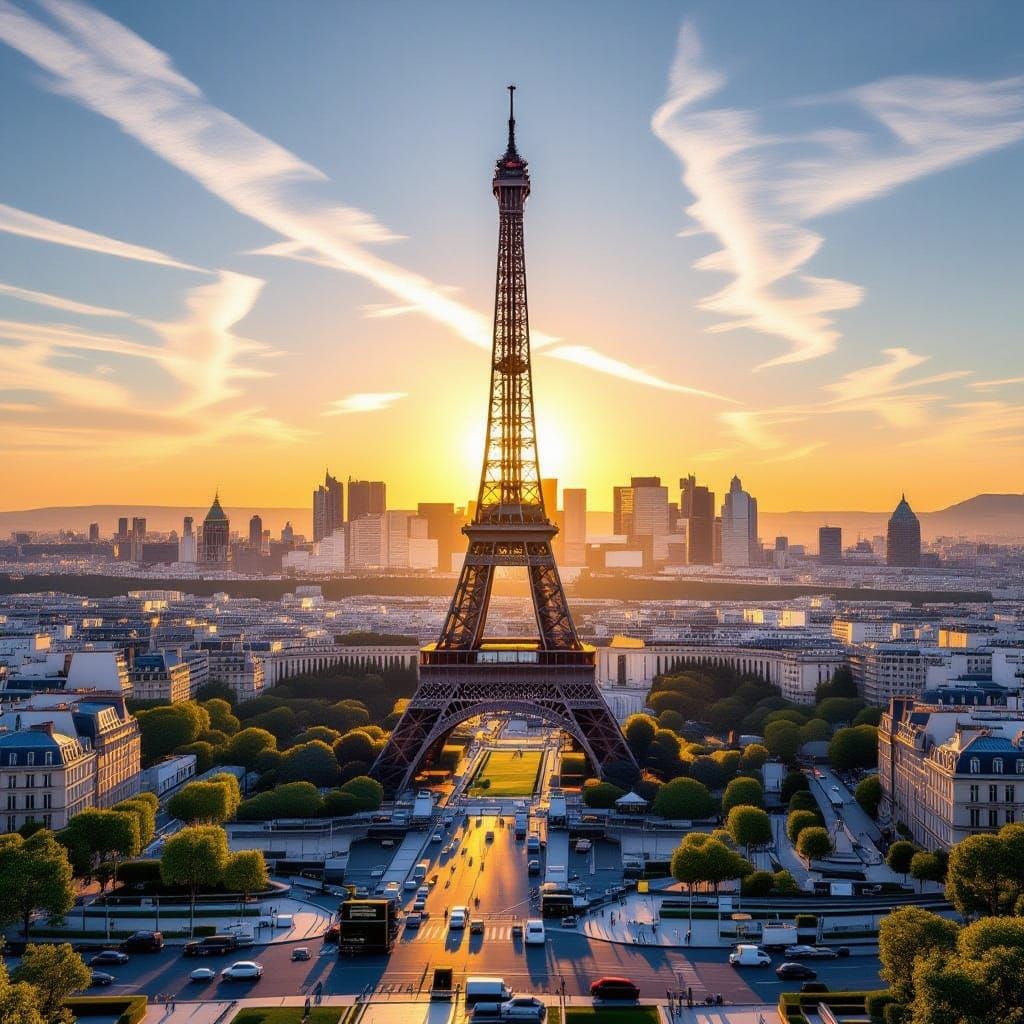 Hyperrealistic Eiffel Tower on Sunny Paris Day