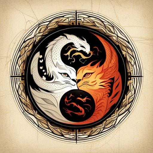 Yin-Yang Tiger and Dragon in Anime Style