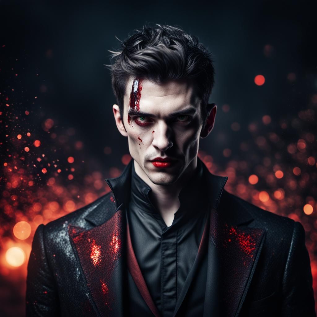 Pixelated Vampire Portrait with Digital Effects