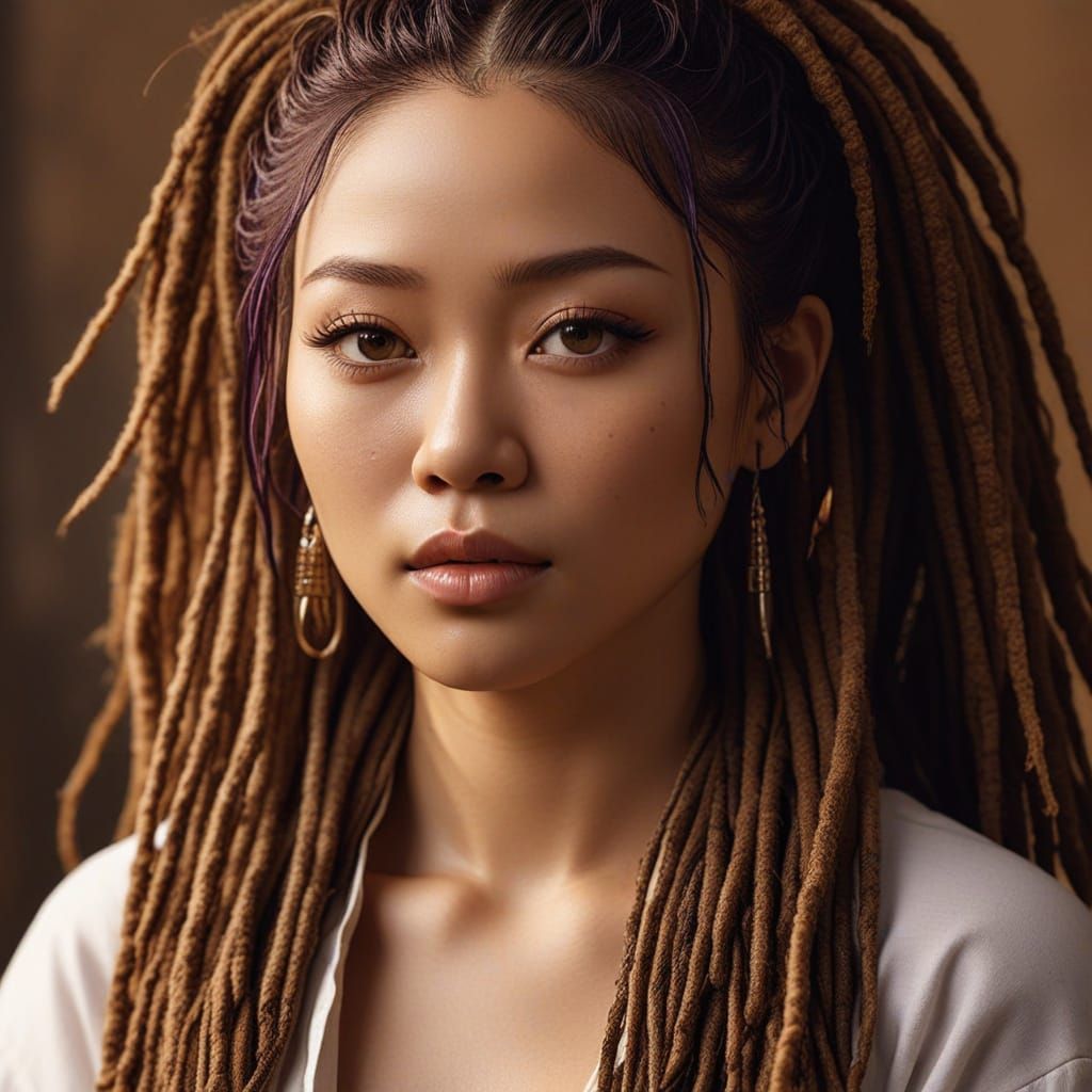 Realistic Portrait of a Rasta Queen in Golden Brown and Ambe...