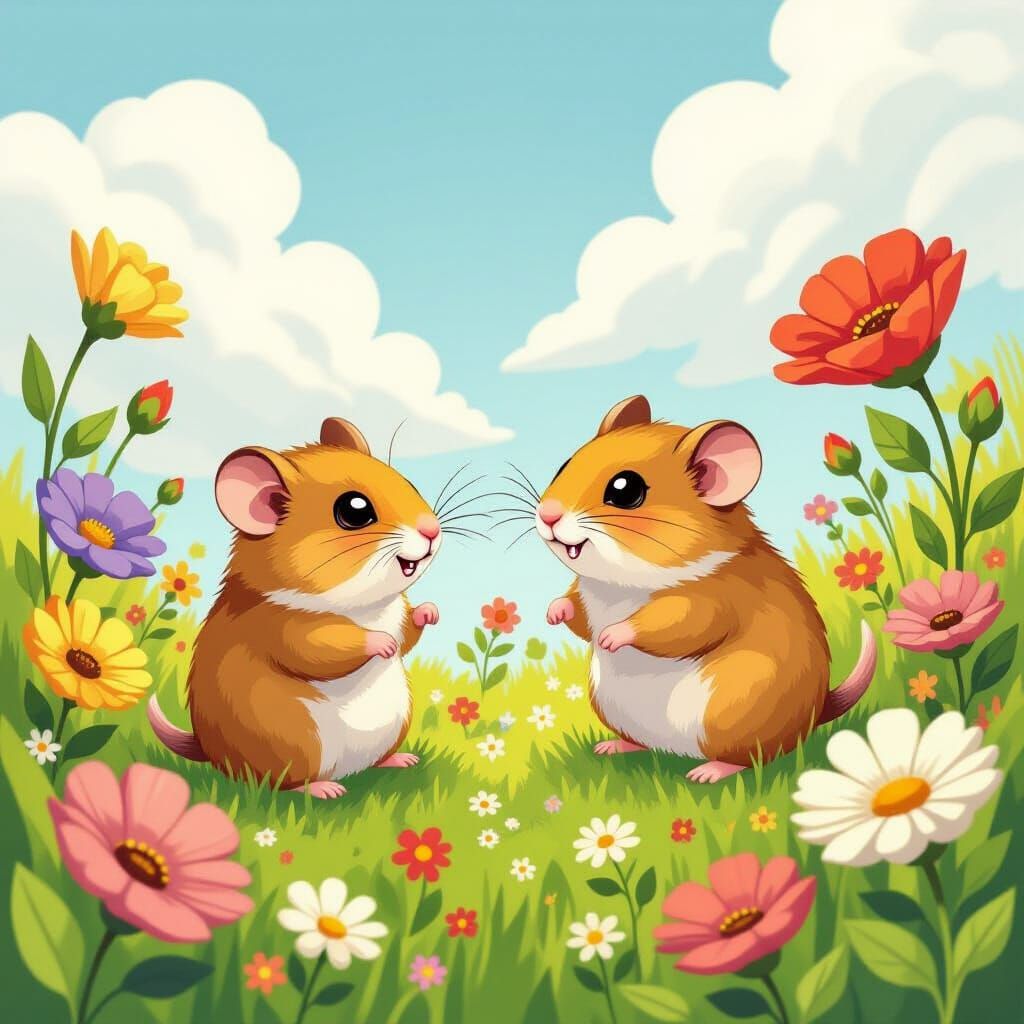 Whimsical Hamsters Play in a Fantastical Garden