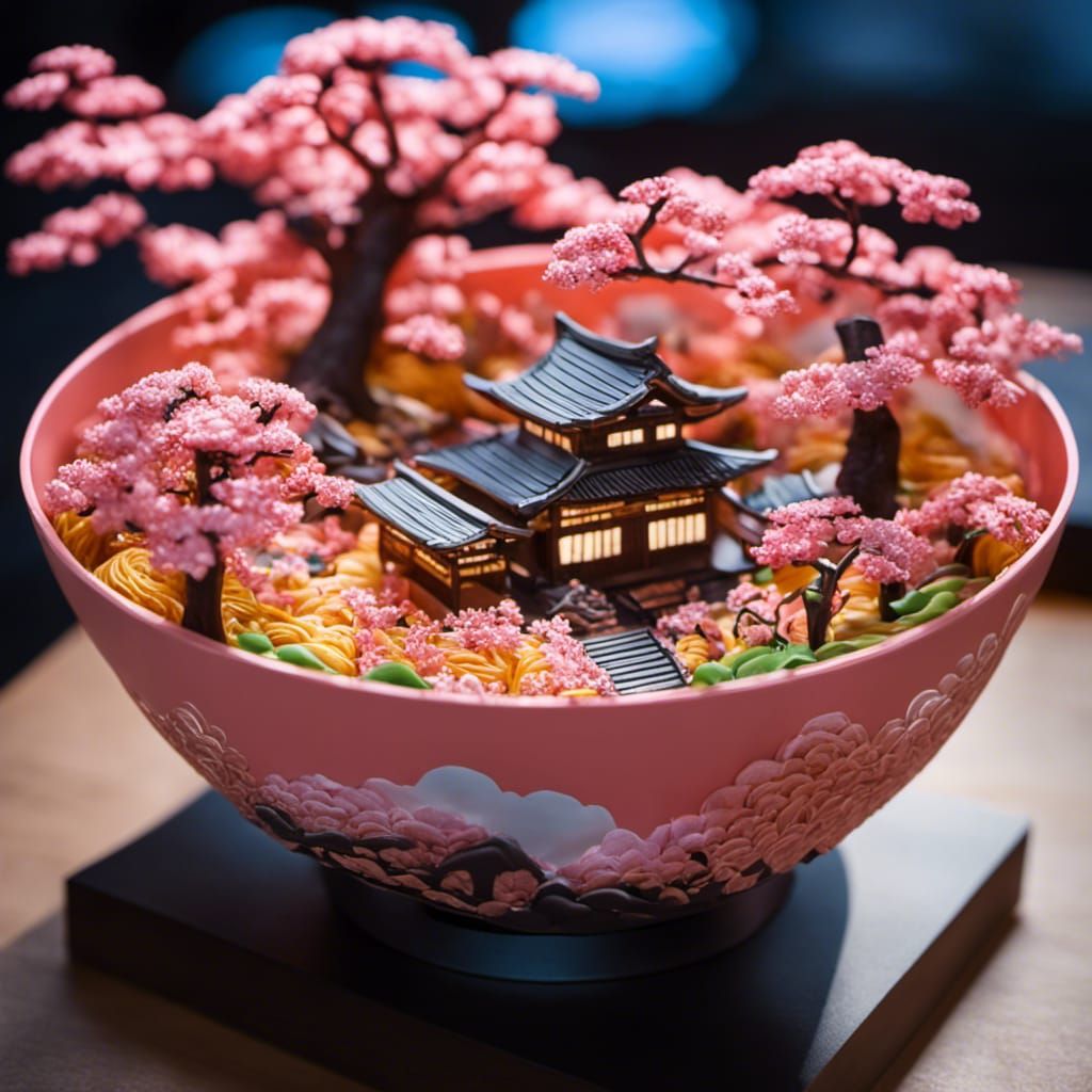 Ramen Sakura Scene: 3D Sculpture with Bokeh
