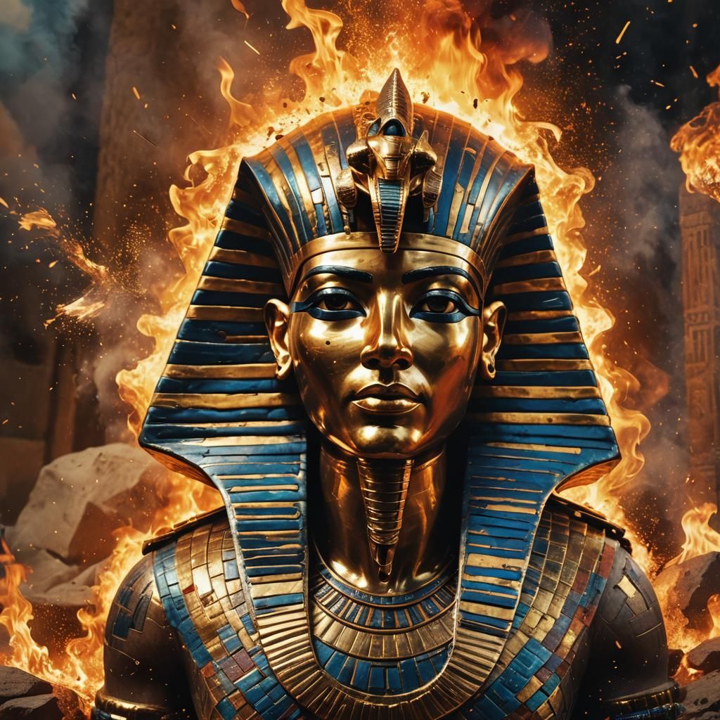 Tutankhamun Pyramid Portrait in Fiery Splash Art