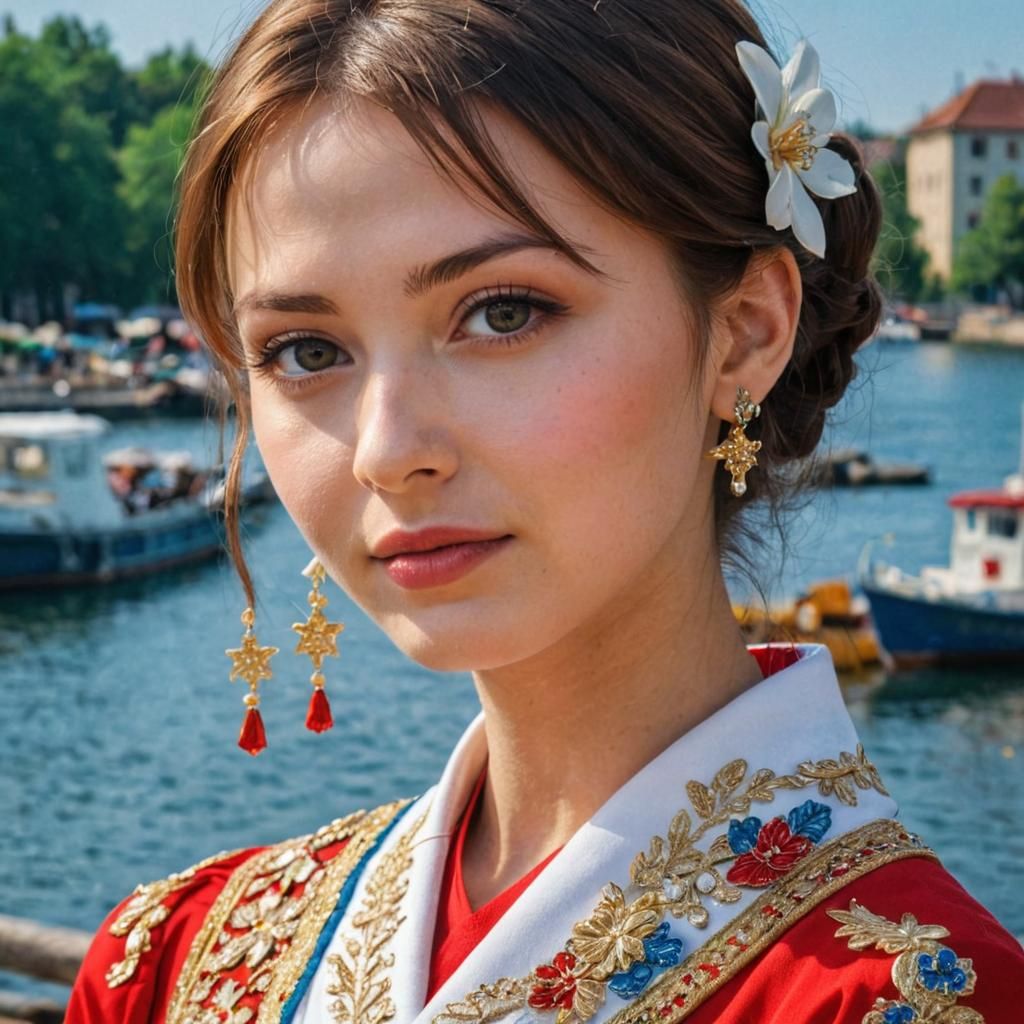 Hyperrealistic Portrait of Girl with Cherry Blossoms