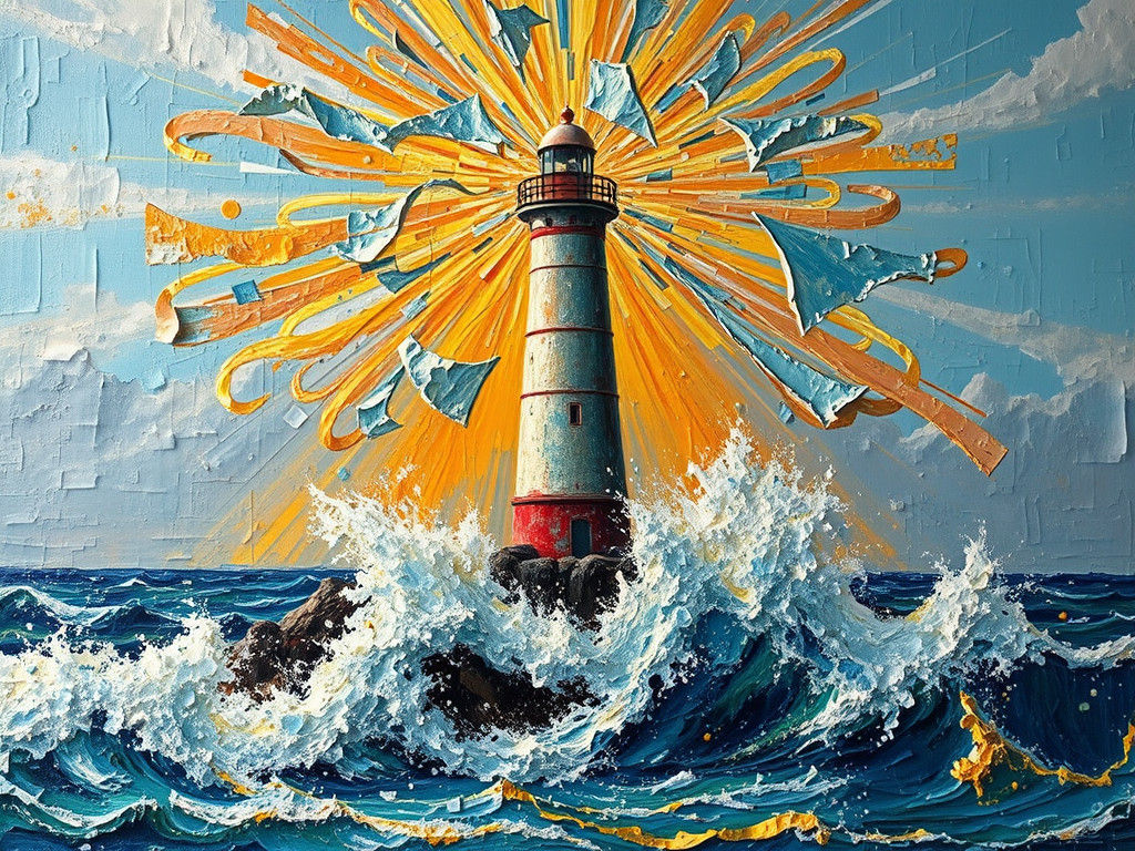 Impasto painting of a lighthouse