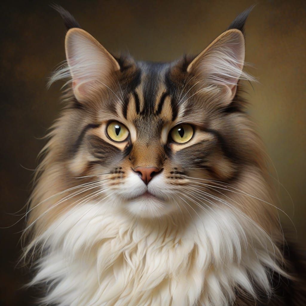 Maincoon Cat in a 19th Century Oil Painting Style
