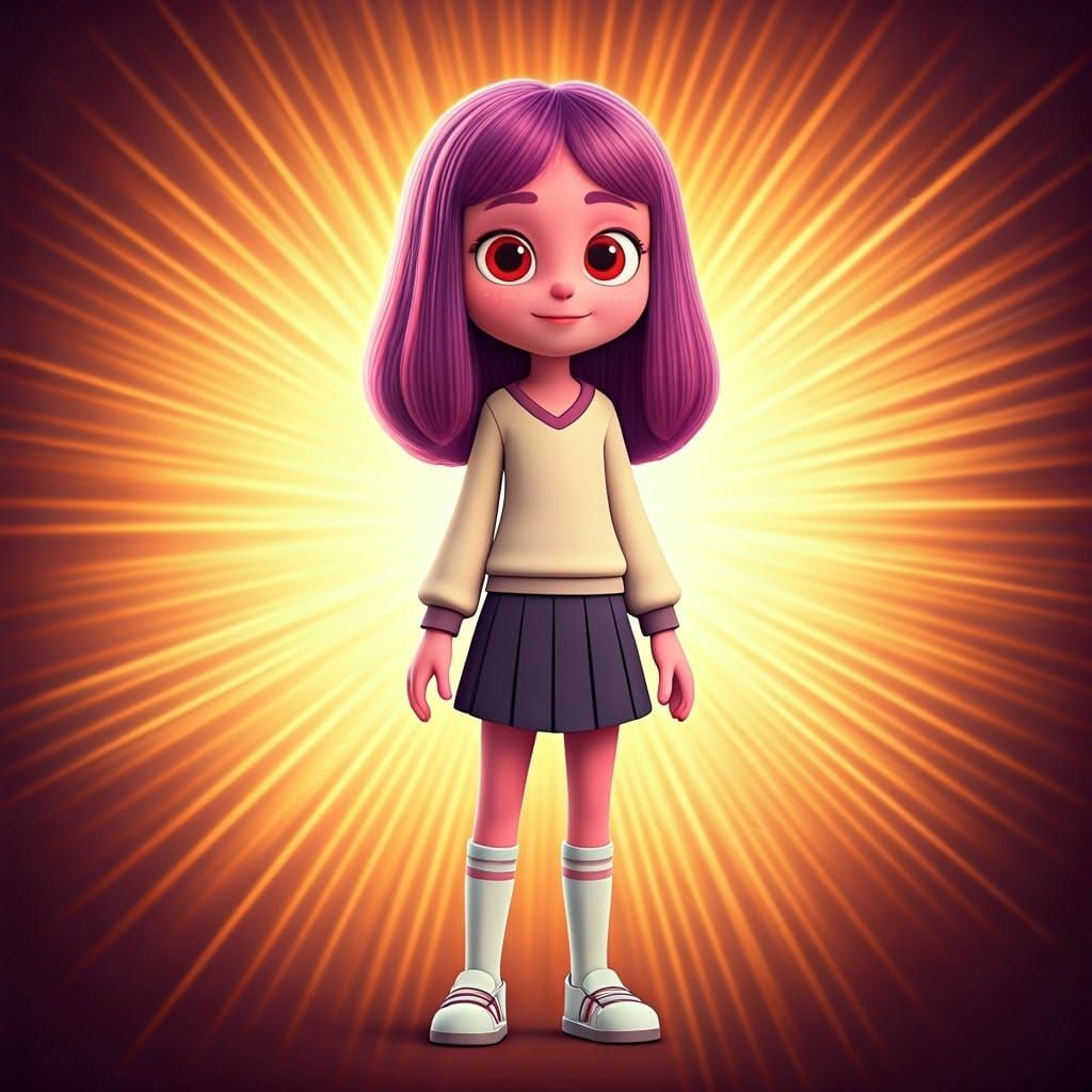 Vibrant Cartoon Heroine in Pastel Hues and Radial Gradient B...