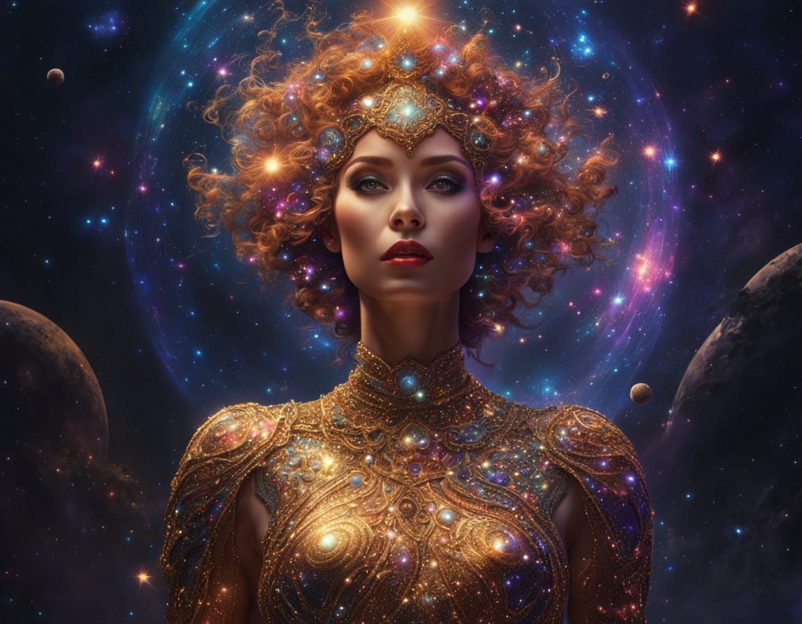 Celestial Goddess of the Cosmos in Vibrant Nebula