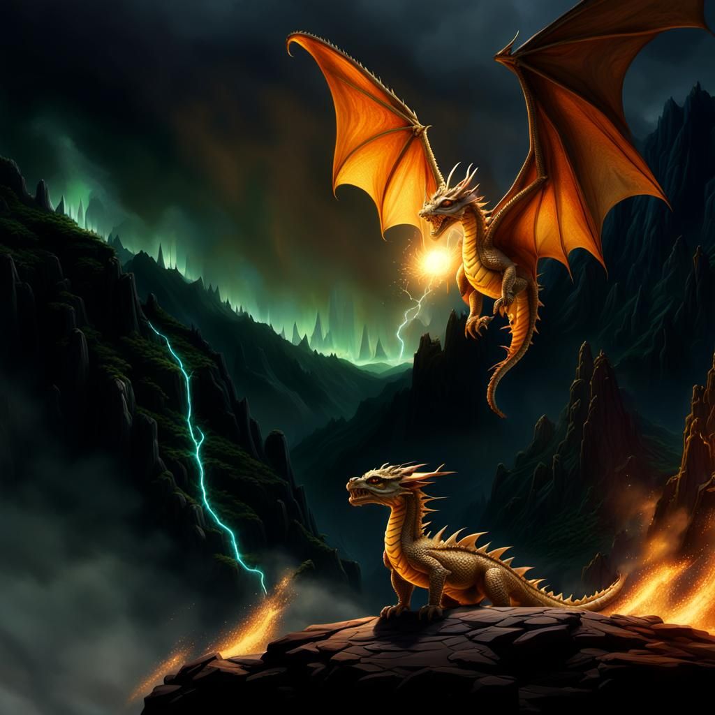 Young Dragon Gazing at Flying Dragons