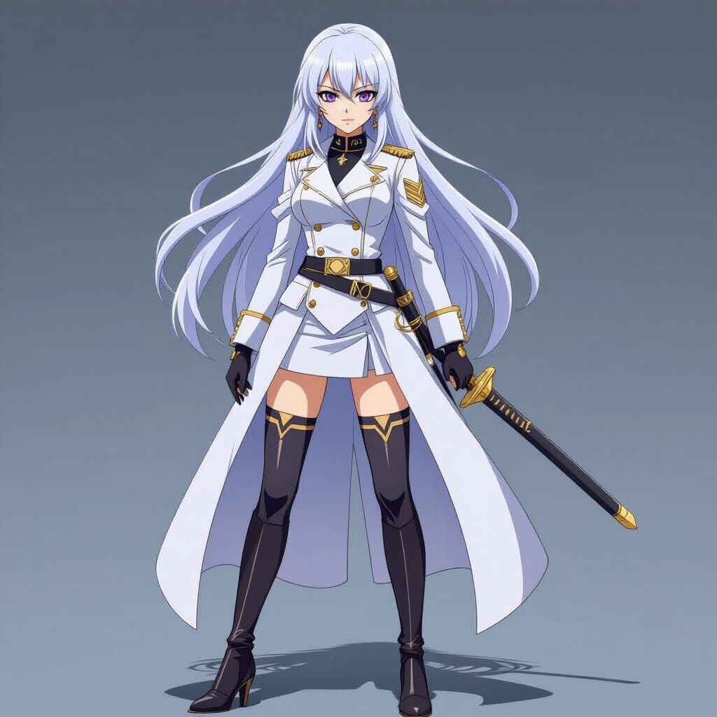 Anime Female Admiral in White Navy Uniform with Sword