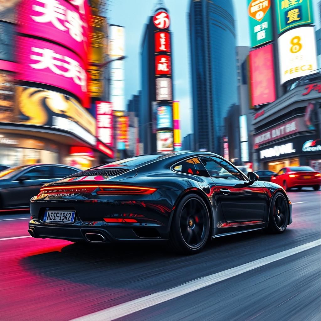 Porsche 911 in Seoul: Charcoal Drawing with Motion Blur